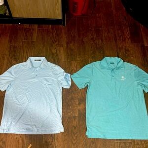 2 Straight Down blue golf polos